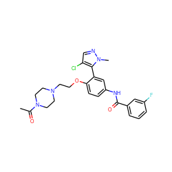 CC(=O)N1CCN(CCOc2ccc(NC(=O)c3cccc(F)c3)cc2-c2c(Cl)cnn2C)CC1 ZINC000049035690