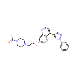 CC(=O)N1CCN(CCOc2ccc3c(-c4cnn(-c5ccccc5)c4)ccnc3c2)CC1 ZINC000084619631