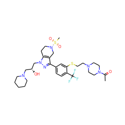 CC(=O)N1CCN(CCSc2cc(-c3nn(C[C@H](O)CN4CCCCC4)c4c3CN(S(C)(=O)=O)CC4)ccc2C(F)(F)F)CC1 ZINC000049780800