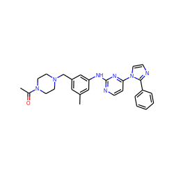 CC(=O)N1CCN(Cc2cc(C)cc(Nc3nccc(-n4ccnc4-c4ccccc4)n3)c2)CC1 ZINC000013489745