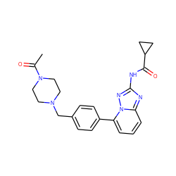 CC(=O)N1CCN(Cc2ccc(-c3cccc4nc(NC(=O)C5CC5)nn34)cc2)CC1 ZINC000096174623