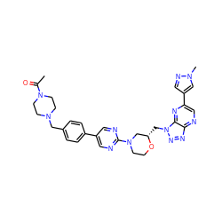 CC(=O)N1CCN(Cc2ccc(-c3cnc(N4CCO[C@@H](Cn5nnc6ncc(-c7cnn(C)c7)nc65)C4)nc3)cc2)CC1 ZINC000210761706