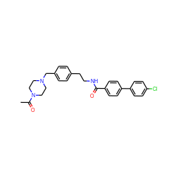 CC(=O)N1CCN(Cc2ccc(CCNC(=O)c3ccc(-c4ccc(Cl)cc4)cc3)cc2)CC1 ZINC000203209458