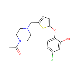 CC(=O)N1CCN(Cc2ccc(Oc3ccc(Cl)cc3O)s2)CC1 ZINC000095604175