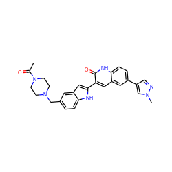 CC(=O)N1CCN(Cc2ccc3[nH]c(-c4cc5cc(-c6cnn(C)c6)ccc5[nH]c4=O)cc3c2)CC1 ZINC000034804273