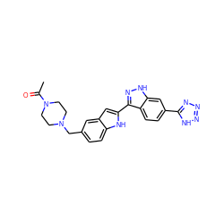 CC(=O)N1CCN(Cc2ccc3[nH]c(-c4n[nH]c5cc(-c6nnn[nH]6)ccc45)cc3c2)CC1 ZINC000014949217