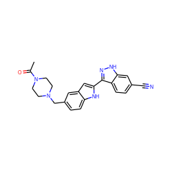 CC(=O)N1CCN(Cc2ccc3[nH]c(-c4n[nH]c5cc(C#N)ccc45)cc3c2)CC1 ZINC000014949220