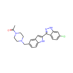 CC(=O)N1CCN(Cc2ccc3[nH]c(-c4n[nH]c5cc(Cl)ccc45)cc3c2)CC1 ZINC000034804234