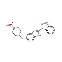 CC(=O)N1CCN(Cc2ccc3[nH]c(-c4n[nH]c5ccccc45)cc3c2)CC1 ZINC000014949223