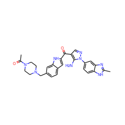 CC(=O)N1CCN(Cc2ccc3cc(C(=O)c4cnn(-c5ccc6[nH]c(C)nc6c5)c4N)[nH]c3c2)CC1 ZINC000149876249