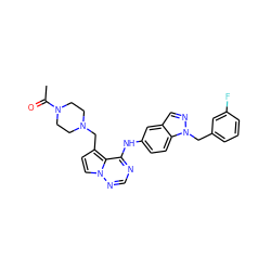 CC(=O)N1CCN(Cc2ccn3ncnc(Nc4ccc5c(cnn5Cc5cccc(F)c5)c4)c23)CC1 ZINC000028817166