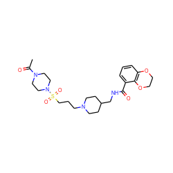 CC(=O)N1CCN(S(=O)(=O)CCCN2CCC(CNC(=O)c3cccc4c3OCCO4)CC2)CC1 ZINC000028128179