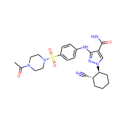 CC(=O)N1CCN(S(=O)(=O)c2ccc(Nc3nn([C@H]4CCCC[C@@H]4C#N)cc3C(N)=O)cc2)CC1 ZINC000204947356