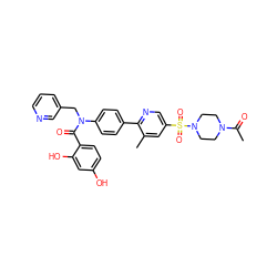 CC(=O)N1CCN(S(=O)(=O)c2cnc(-c3ccc(N(Cc4cccnc4)C(=O)c4ccc(O)cc4O)cc3)c(C)c2)CC1 ZINC000653764998