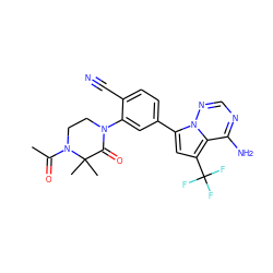 CC(=O)N1CCN(c2cc(-c3cc(C(F)(F)F)c4c(N)ncnn34)ccc2C#N)C(=O)C1(C)C ZINC001772572737