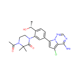 CC(=O)N1CCN(c2cc(-c3cc(Cl)c4c(N)ncnn34)ccc2[C@@H](C)O)C(=O)C1(C)C ZINC001772654878