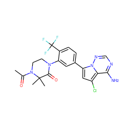 CC(=O)N1CCN(c2cc(-c3cc(Cl)c4c(N)ncnn34)ccc2C(F)(F)F)C(=O)C1(C)C ZINC001772638188