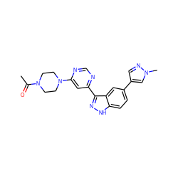 CC(=O)N1CCN(c2cc(-c3n[nH]c4ccc(-c5cnn(C)c5)cc34)ncn2)CC1 ZINC000225567435