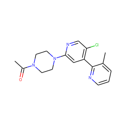 CC(=O)N1CCN(c2cc(-c3ncccc3C)c(Cl)cn2)CC1 ZINC000146820715