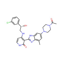 CC(=O)N1CCN(c2cc(C)c3nc(-c4c(NC[C@@H](O)c5cccc(Cl)c5)cc[nH]c4=O)[nH]c3c2)CC1 ZINC000034252568