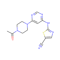 CC(=O)N1CCN(c2cc(Nc3ncc(C#N)s3)ncn2)CC1 ZINC000028570680