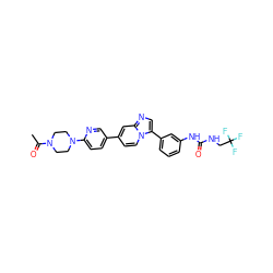 CC(=O)N1CCN(c2ccc(-c3ccn4c(-c5cccc(NC(=O)NCC(F)(F)F)c5)cnc4c3)cn2)CC1 ZINC000139607192