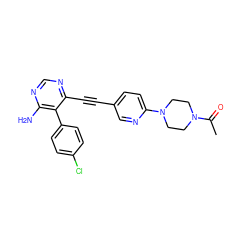 CC(=O)N1CCN(c2ccc(C#Cc3ncnc(N)c3-c3ccc(Cl)cc3)cn2)CC1 ZINC000028646583