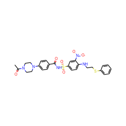 CC(=O)N1CCN(c2ccc(C(=O)NS(=O)(=O)c3ccc(NCCSc4ccccc4)c([N+](=O)[O-])c3)cc2)CC1 ZINC000028568797