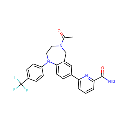 CC(=O)N1CCN(c2ccc(C(F)(F)F)cc2)c2ccc(-c3cccc(C(N)=O)n3)cc2C1 ZINC000473120663