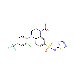 CC(=O)N1CCN(c2ccc(C(F)(F)F)cc2Cl)c2ccc(S(=O)(=O)Nc3ncns3)cc21 ZINC000205723351