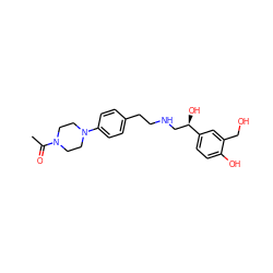 CC(=O)N1CCN(c2ccc(CCNC[C@@H](O)c3ccc(O)c(CO)c3)cc2)CC1 ZINC000169351214