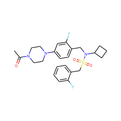 CC(=O)N1CCN(c2ccc(CN(C3CCC3)S(=O)(=O)Cc3ccccc3F)c(F)c2)CC1 ZINC000144548969