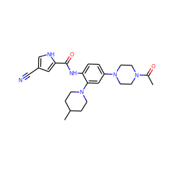 CC(=O)N1CCN(c2ccc(NC(=O)c3cc(C#N)c[nH]3)c(N3CCC(C)CC3)c2)CC1 ZINC000029039428