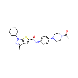 CC(=O)N1CCN(c2ccc(NC(=O)c3cc4c(C)nn(C5CCCCC5)c4s3)cc2)CC1 ZINC000114710869