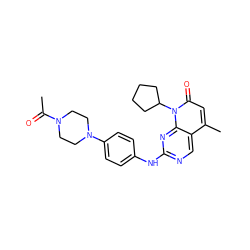 CC(=O)N1CCN(c2ccc(Nc3ncc4c(C)cc(=O)n(C5CCCC5)c4n3)cc2)CC1 ZINC000013641511