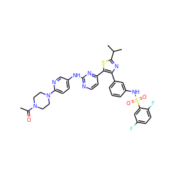 CC(=O)N1CCN(c2ccc(Nc3nccc(-c4sc(C(C)C)nc4-c4cccc(NS(=O)(=O)c5cc(F)ccc5F)c4)n3)cn2)CC1 ZINC000072175978