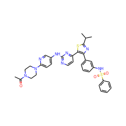 CC(=O)N1CCN(c2ccc(Nc3nccc(-c4sc(C(C)C)nc4-c4cccc(NS(=O)(=O)c5ccccc5)c4)n3)cn2)CC1 ZINC000072178343