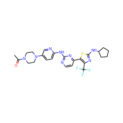 CC(=O)N1CCN(c2ccc(Nc3nccc(-c4sc(NC5CCCC5)nc4C(F)(F)F)n3)nc2)CC1 ZINC001772630527