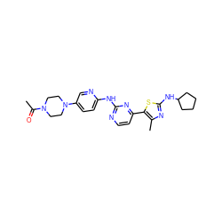 CC(=O)N1CCN(c2ccc(Nc3nccc(-c4sc(NC5CCCC5)nc4C)n3)nc2)CC1 ZINC001772654956