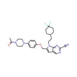 CC(=O)N1CCN(c2ccc(OCc3cc4cnc(C#N)nc4n3CCC3CCC(F)(F)CC3)cc2)CC1 ZINC000040393317