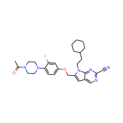 CC(=O)N1CCN(c2ccc(OCc3cc4cnc(C#N)nc4n3CCC3CCCCC3)cc2F)CC1 ZINC000040954842