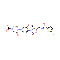 CC(=O)N1CCN(c2ccc3c(c2)OC[C@H]2[C@H](CNC(=O)c4ccc(Cl)s4)OC(=O)N32)C(=O)C1 ZINC000299827546