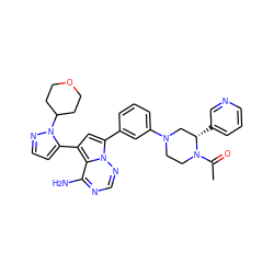 CC(=O)N1CCN(c2cccc(-c3cc(-c4ccnn4C4CCOCC4)c4c(N)ncnn34)c2)C[C@@H]1c1cccnc1 ZINC001772581143