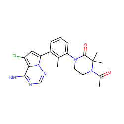 CC(=O)N1CCN(c2cccc(-c3cc(Cl)c4c(N)ncnn34)c2C)C(=O)C1(C)C ZINC001772647190