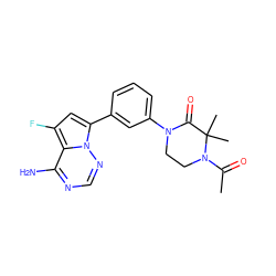 CC(=O)N1CCN(c2cccc(-c3cc(F)c4c(N)ncnn34)c2)C(=O)C1(C)C ZINC001772641750