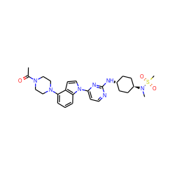 CC(=O)N1CCN(c2cccc3c2ccn3-c2ccnc(N[C@H]3CC[C@H](N(C)S(C)(=O)=O)CC3)n2)CC1 ZINC000261184445