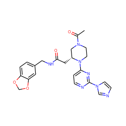 CC(=O)N1CCN(c2ccnc(-n3ccnc3)n2)[C@H](CC(=O)NCc2ccc3c(c2)OCO3)C1 ZINC000035273966