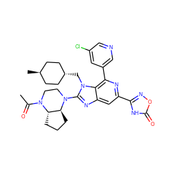CC(=O)N1CCN(c2nc3cc(-c4noc(=O)[nH]4)nc(-c4cncc(Cl)c4)c3n2C[C@H]2CC[C@H](C)CC2)[C@H]2CCC[C@@H]21 ZINC001772622269