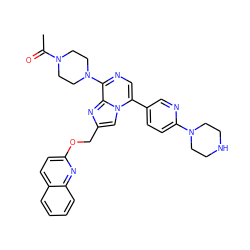 CC(=O)N1CCN(c2ncc(-c3ccc(N4CCNCC4)nc3)n3cc(COc4ccc5ccccc5n4)nc23)CC1 ZINC001772641345