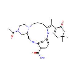 CC(=O)N1CCN2CCCc3c(C)c4c(n3-c3ccc(C(N)=O)c(c3)NC[C@H]2C1)CC(C)(C)CC4=O ZINC000071341223